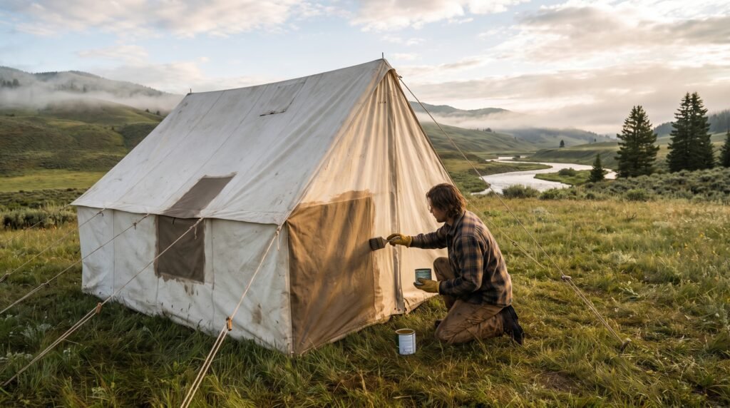 Waterproofing a canvas tent