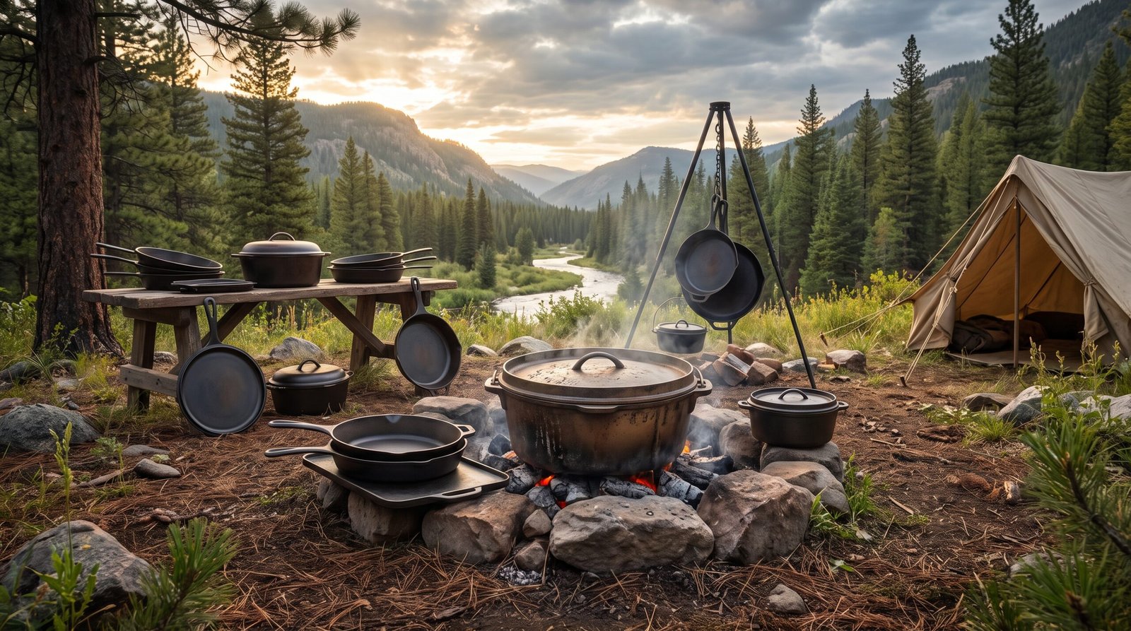 Top 2 Cast Iron Cooking Sets for Tent Wood Stoves
